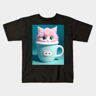 Adorable Pink Cat Illustration- Modern Digital Art Kids T-Shirt